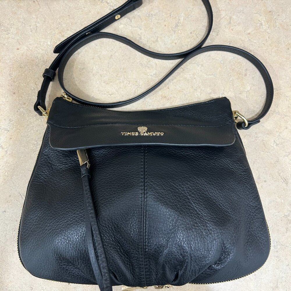 Vince Camuto black pebbled leather crossbody bag with gold-tone hardware - Picture 3 of 5
